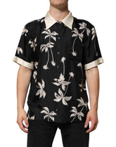 Dolce & Gabbana Black Printed Silk Short Sleeves Casual Shirt